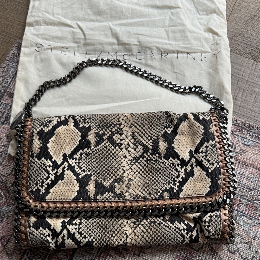 Stella McCartney Black and Cream Snake Print Shoulder Bag